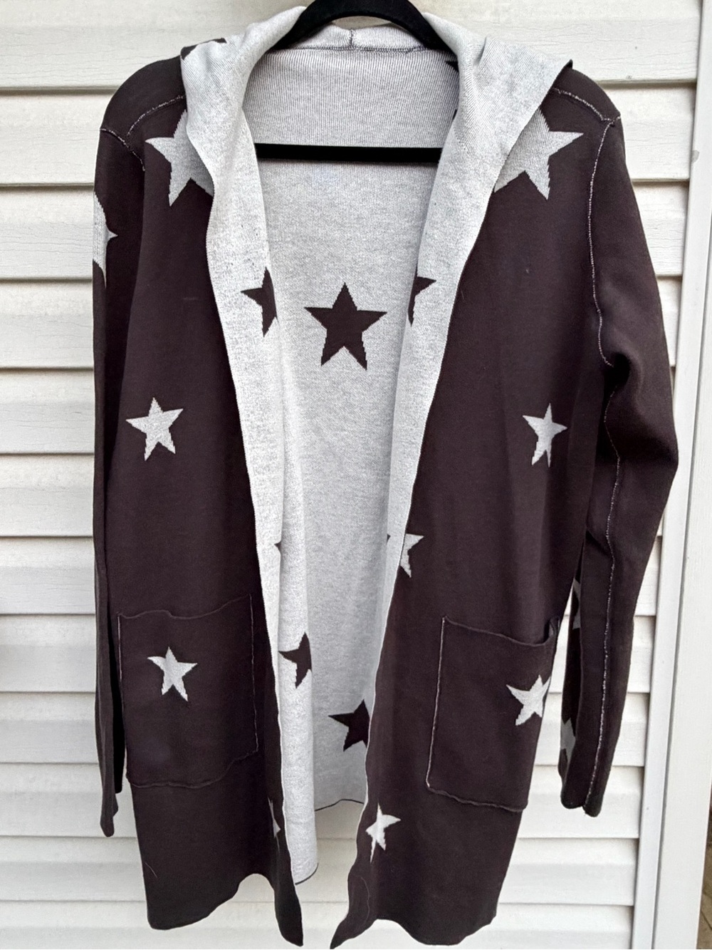 Belle by Kim Gravel Reversible Star Hooded Cardigan Women’s M Long Duster